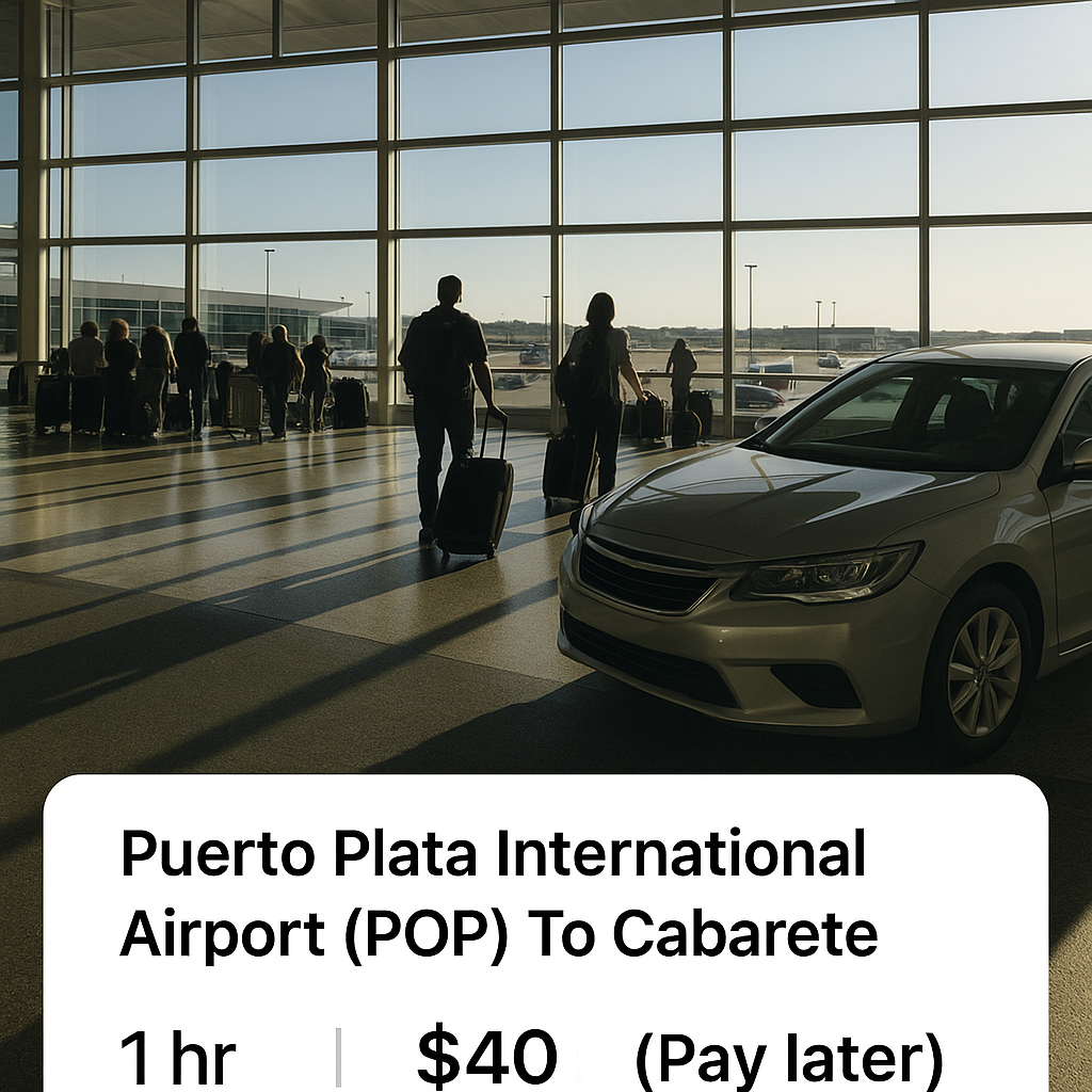 Puerto Plata Internacional aeropuerto (POP) To cabarete 1 hr $40 (Pay later)