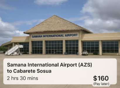 Samana Internacional Airport (AZS) To Cabarete Sosua 2 hrs 30 mins $160 (Pay later)